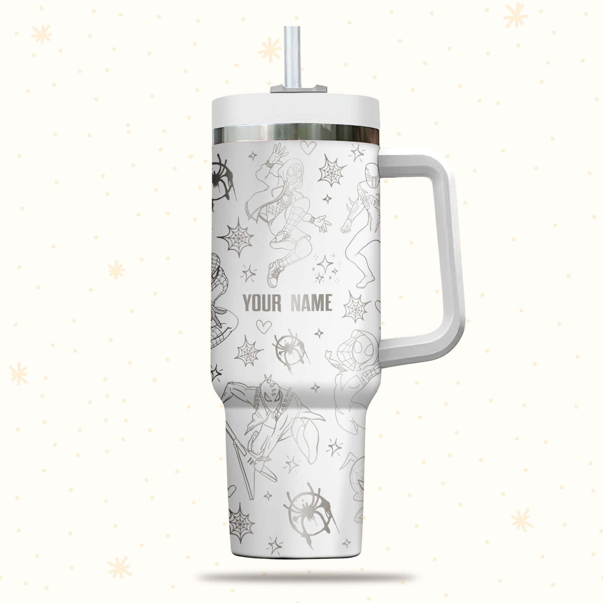 Spiderman Spiderverse Marvel Cartoon 30oz or 40oz Quencher Stainless Steel Tumbler With Handle, Best Gift Idea NVA