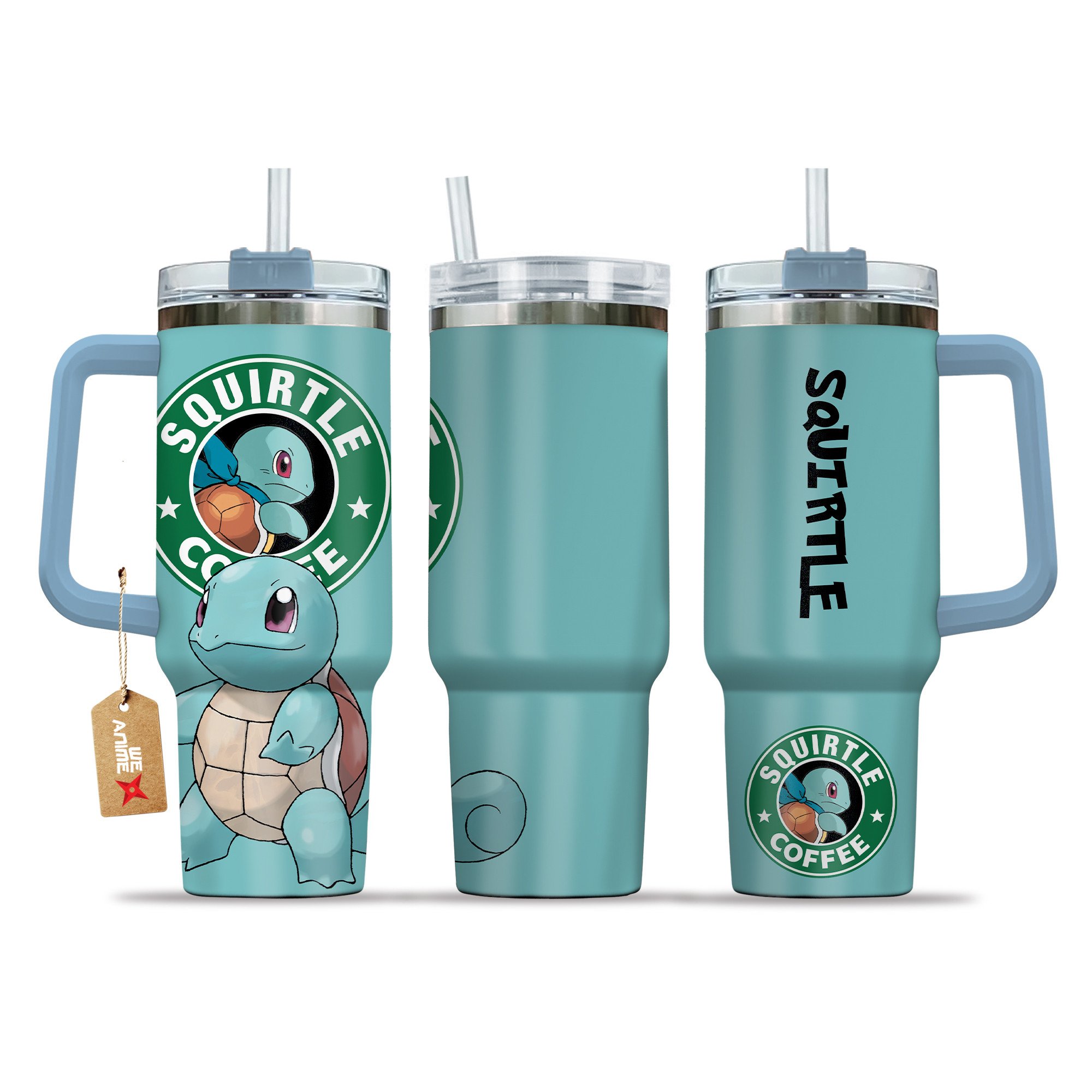Squirtle Coffee Pokemon Anime Custom Quencher 30oz or 40oz Stainless Steel Tumbler With Handle HG