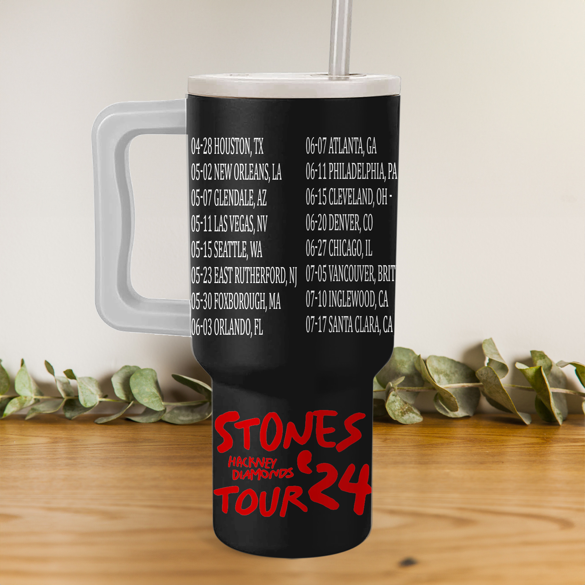 The Rolling Stones Music Custom Stanley Quencher 40oz Stainless Steel Tumbler HG With Handle