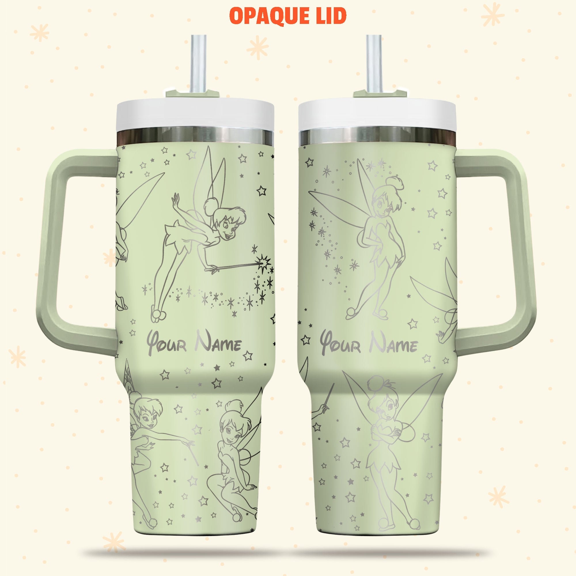 Tinkerbell Disney Cartoon 30oz or 40oz Quencher Stainless Steel Tumbler With Handle, Best Gift Idea NVA