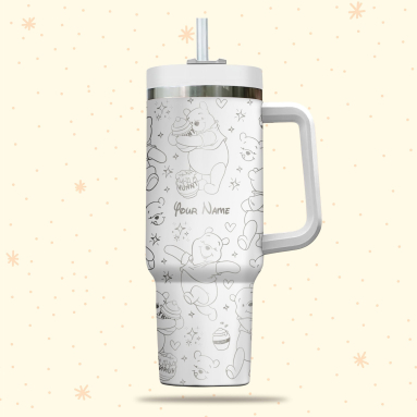 Winnie The Pooh Disney Cartoon  30oz or 40oz Quencher Stainless Steel Tumbler With Handle, Best Gift Idea NVA