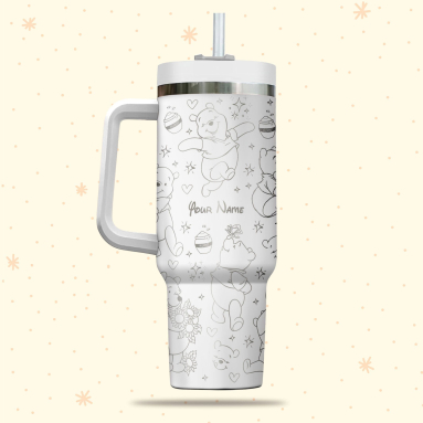Winnie The Pooh Disney Cartoon  30oz or 40oz Quencher Stainless Steel Tumbler With Handle, Best Gift Idea NVA
