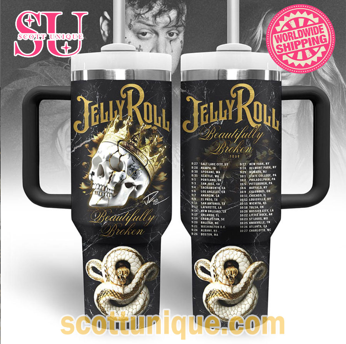 Jelly Roll Beautifully Broken Tour 2024 30oz or 40oz Stainless Steel Tumbler With Handle HG