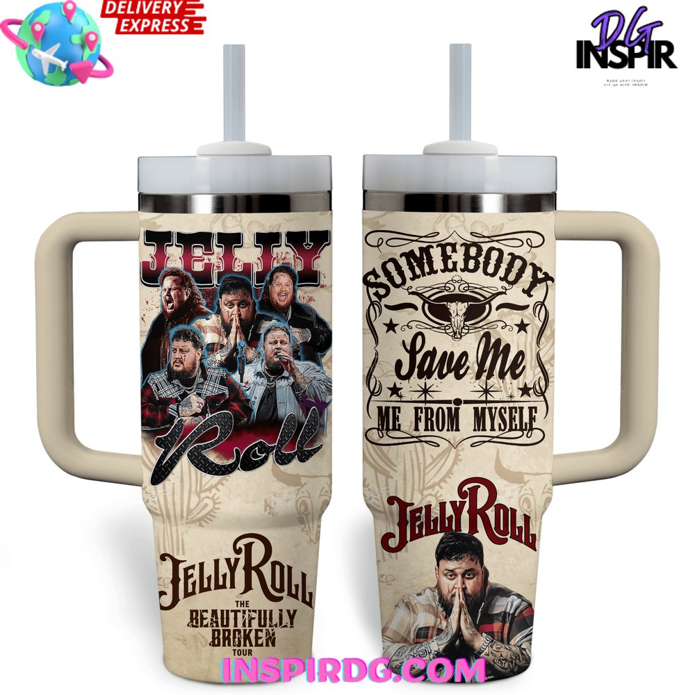 Jelly Roll Music Custom Stanley Quencher 30oz or 40oz Stainless Steel Tumbler With Handle HG