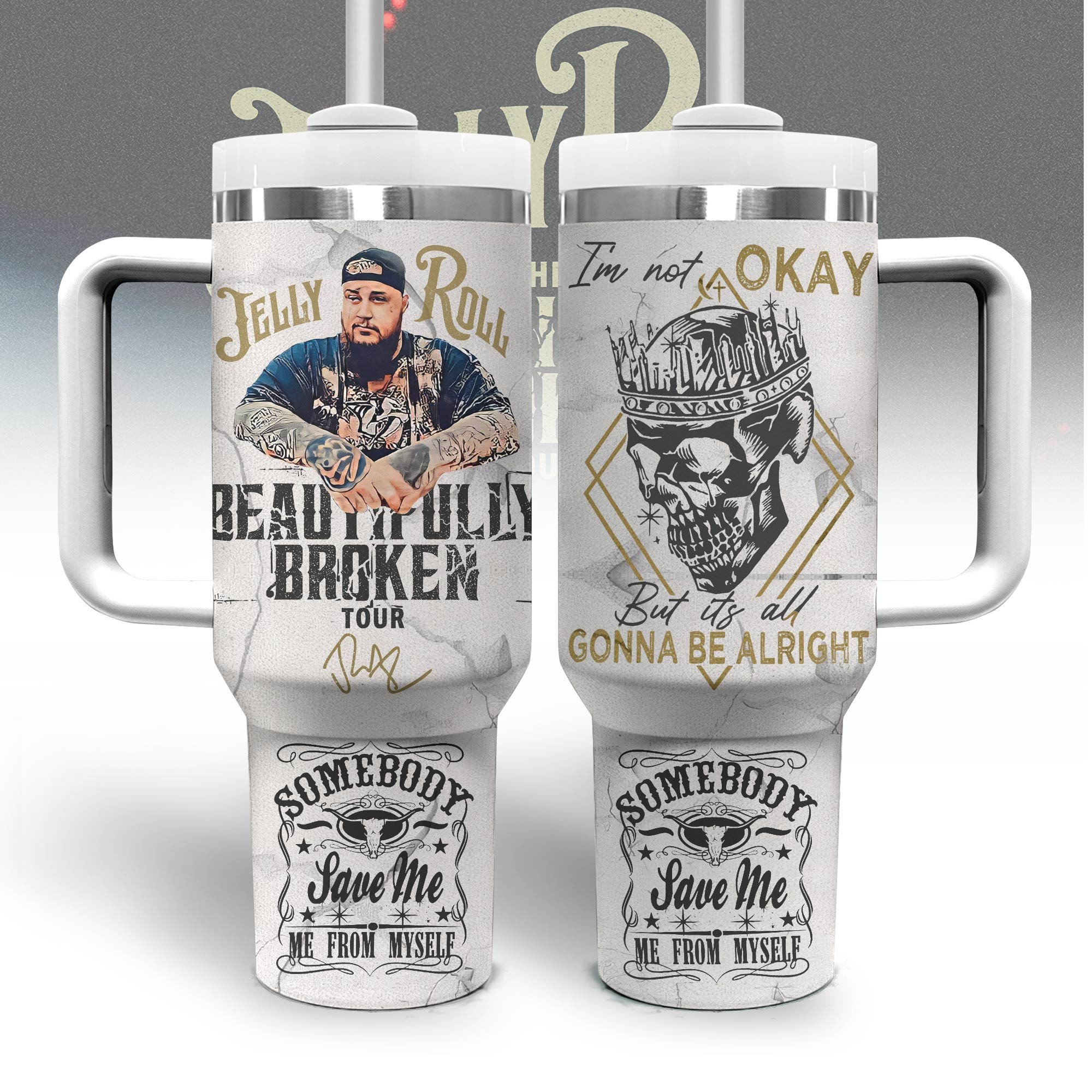 Jelly Roll Music Custom Quencher Stainless Steel Custom Quencher 30oz or 40oz Stainless Steel Tumbler With Handle HG