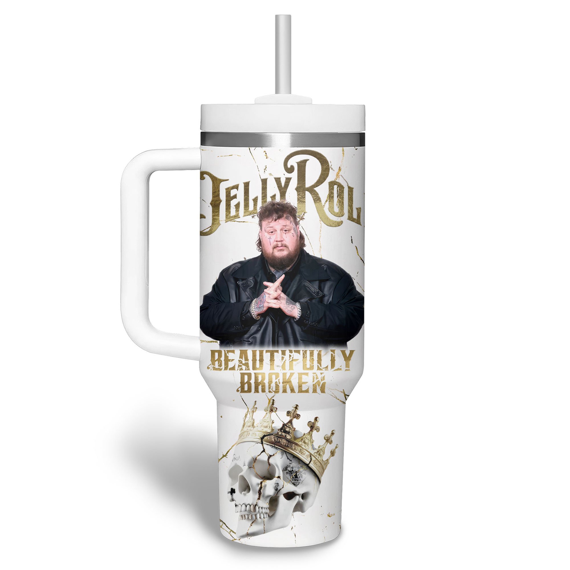 Jelly Roll Music Custom Stanley Quencher 30oz or 40oz Stainless Steel Tumbler With Handle HG Stainless Steel Tumbler With Handle