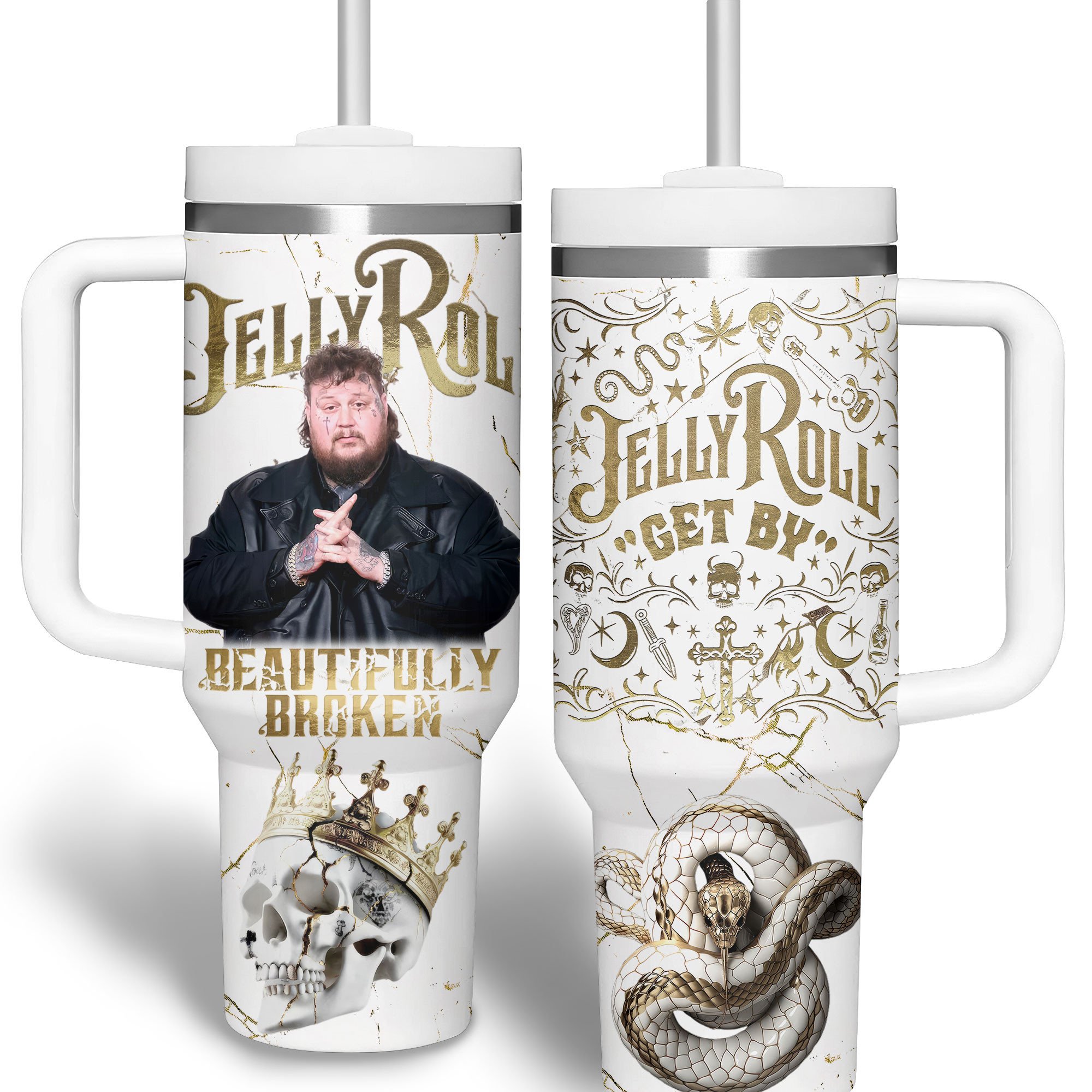 Jelly Roll Music Custom Stanley Quencher 30oz or 40oz Stainless Steel Tumbler With Handle HG Stainless Steel Tumbler With Handle
