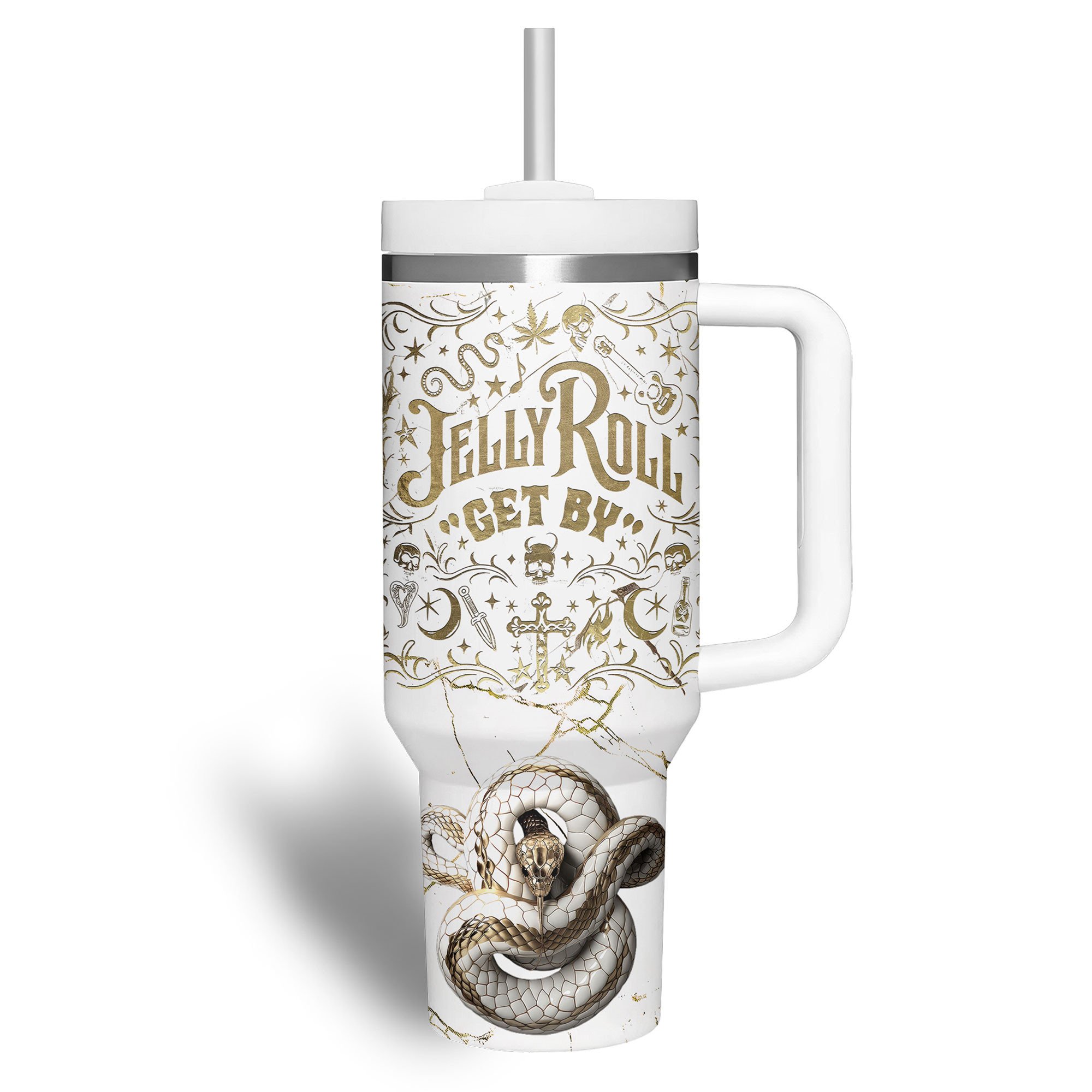 Jelly Roll Music Custom Stanley Quencher 30oz or 40oz Stainless Steel Tumbler With Handle HG Stainless Steel Tumbler With Handle