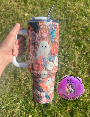Ghostly Halloween gift Skull And Flower Flat Printed 30oz or 40oz  Tumbler HG