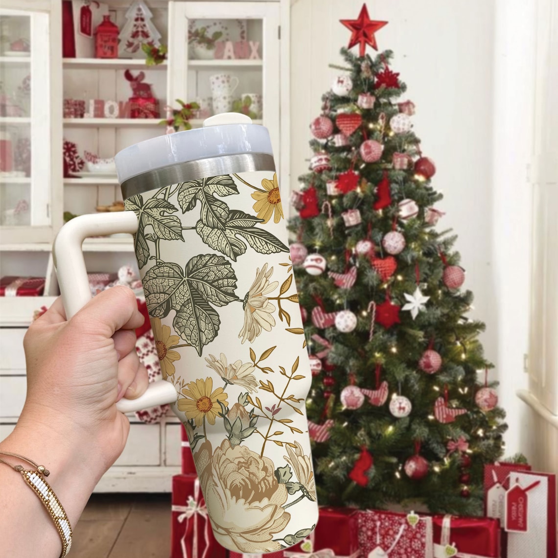 Floral Boho Flowers 30oz or 40oz Tumbler Spring 40oz Tumbler with Lid and Straw Gift For Her Him Birthday Gift LN