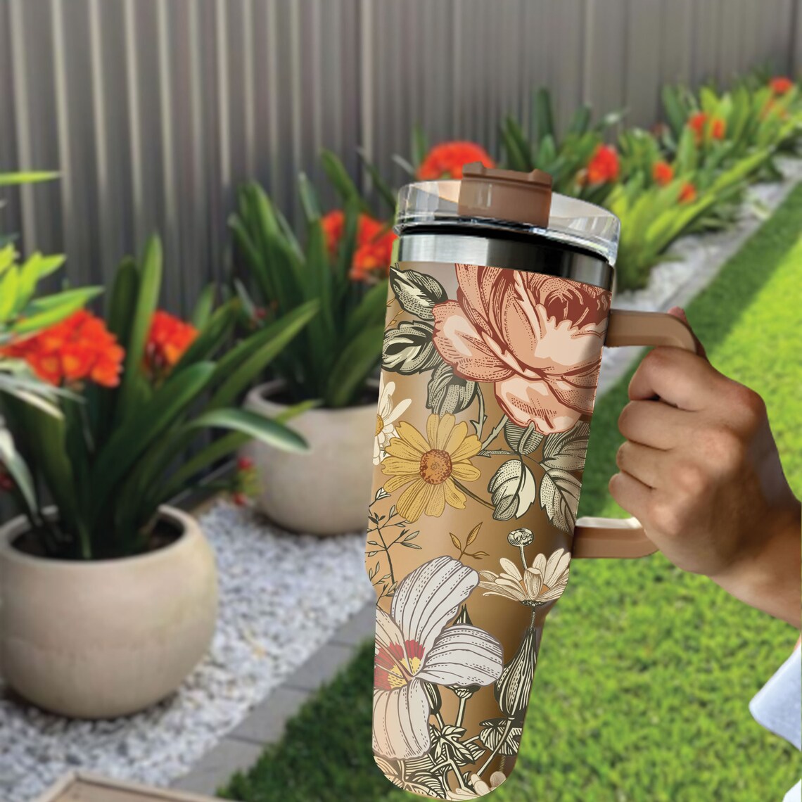 Floral Boho Flowers 30oz or 40oz Tumbler Spring 40oz Tumbler with Lid and Straw Gift For Her Him Birthday Gift LN