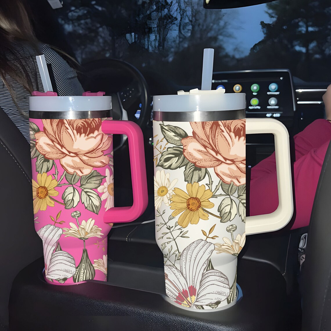 Floral Boho Flowers 30oz or 40oz Tumbler Spring 40oz Tumbler with Lid and Straw Gift For Her Him Birthday Gift LN
